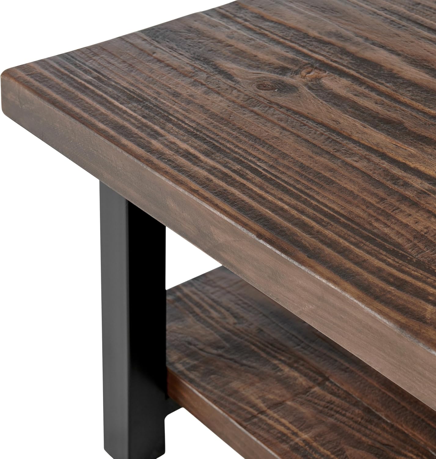 Pomona 27-Inch Square Solid Wood Coffee Table with Metal Legs – Modern Farmhouse Rustic Small Space Table by Alaterre Furniture (Rustic Brown)