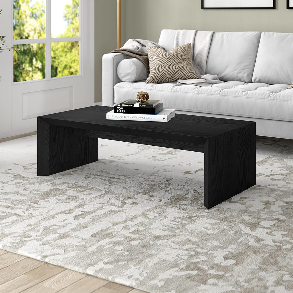 Henn&Hart 48' Rectangular Low-Profile Coffee Table for Living Room, Family Room, or Office, Natural Black
