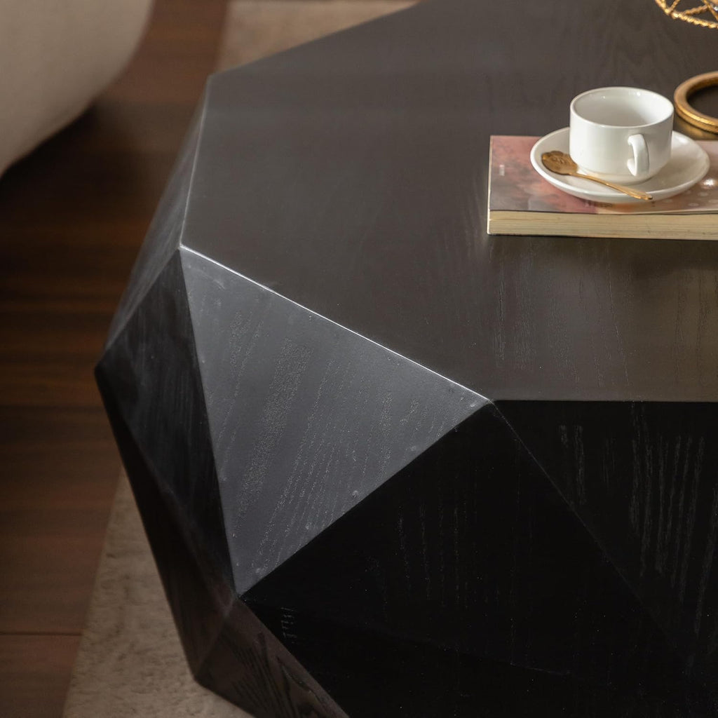 38' Three-Dimensional Embossed Pattern Modern Farmhouse Round Coffee Table, Center Table with for Living Room, Apartment, Office, Black, No Need Assembly