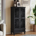 JIJIWANG Rustic 55'' Hollowed-Out Carving Storage Cabinet with 2 Doors and Shelves,French Wood Accent Cabinet with Distressed Finish,Buffet & Sideboard for Living Room,Entryway,Bedroom,Black
