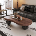 47' Cloud Coffee Table for Living Room Irregular Coffee Table Mid Century Modern Unique Coffee Tables Low Cute Small Center Table with 3 Ball Legs for Small Space Apartment Walnut & Black