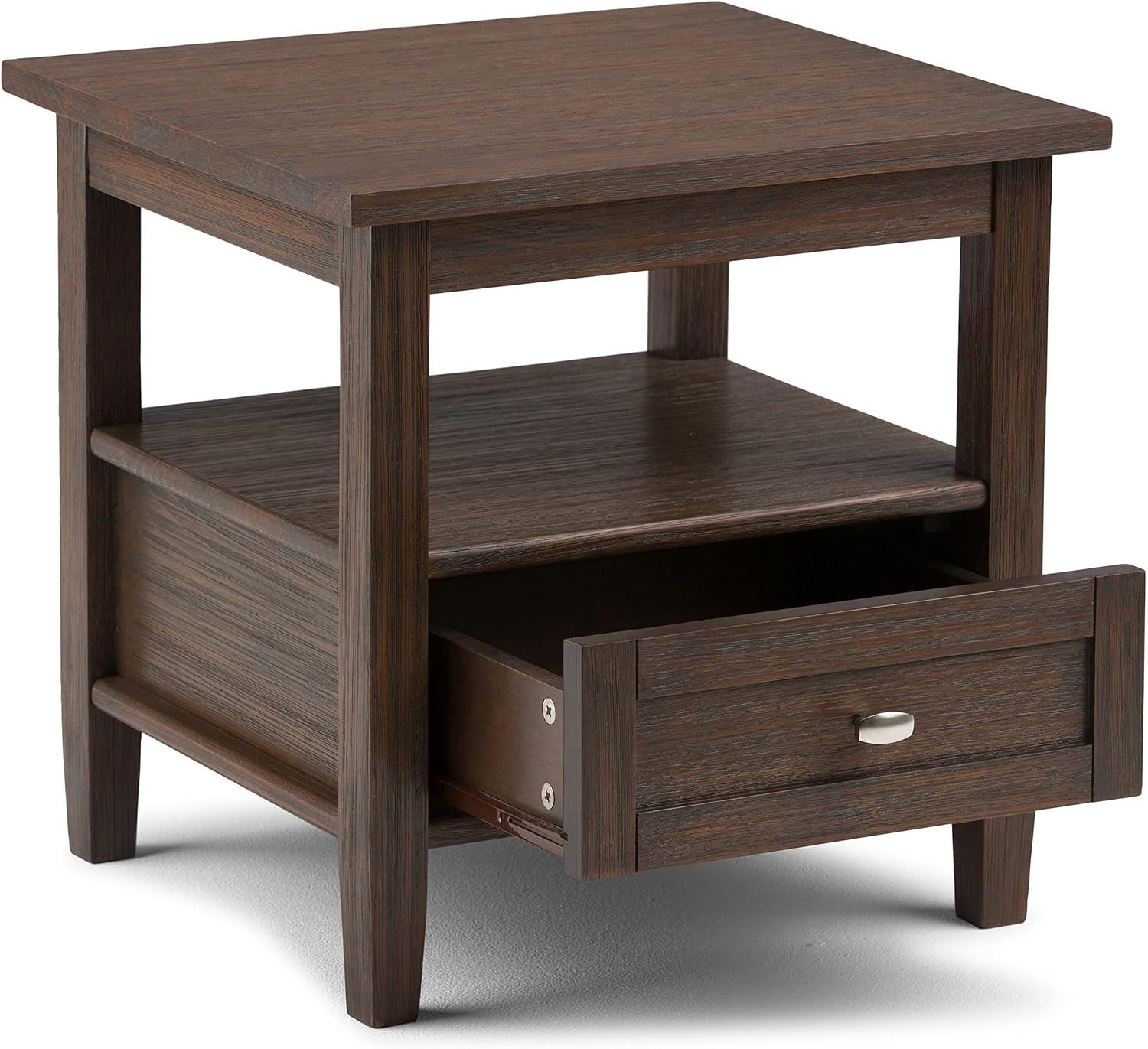 Atlin Designs Small End Table for Living Room, Square Bed Side Table, Narrow Nightstand with Storage Drawer and Shelf for Bedroom, Unique Rustic Telephone Table for Sofa Side, Dark Brown Corner Table