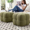 Zesthouse Square Pouf Ottomans Footstool set of 2, Upholstered Poofy Ottoman for Couch Sofa, Modern Ottoman Coffee Table for Living Room, Green Boucle Fabric Stool Foot Rest Cute Vanity Chair Backless