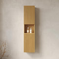 14-Inch Floating Bathroom Vanity Side Cabinet, 59' Tall Narrow Wood Storage Cabinet with Door and Shelf, Suitable for Small Spaces, Corners, Bathroom, Living Rooms and Laundry, Oak