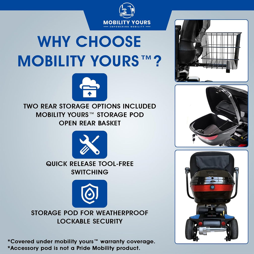 Pride Mobility Go Go Sport 3 Wheel Scooter Plus Mobility Yours Accessories, Pride Go Go 3 Wheel Power Mobility Scooter for Adults, Portable,18 AH Battery, 325 Wt Capacity, Extended Warranty