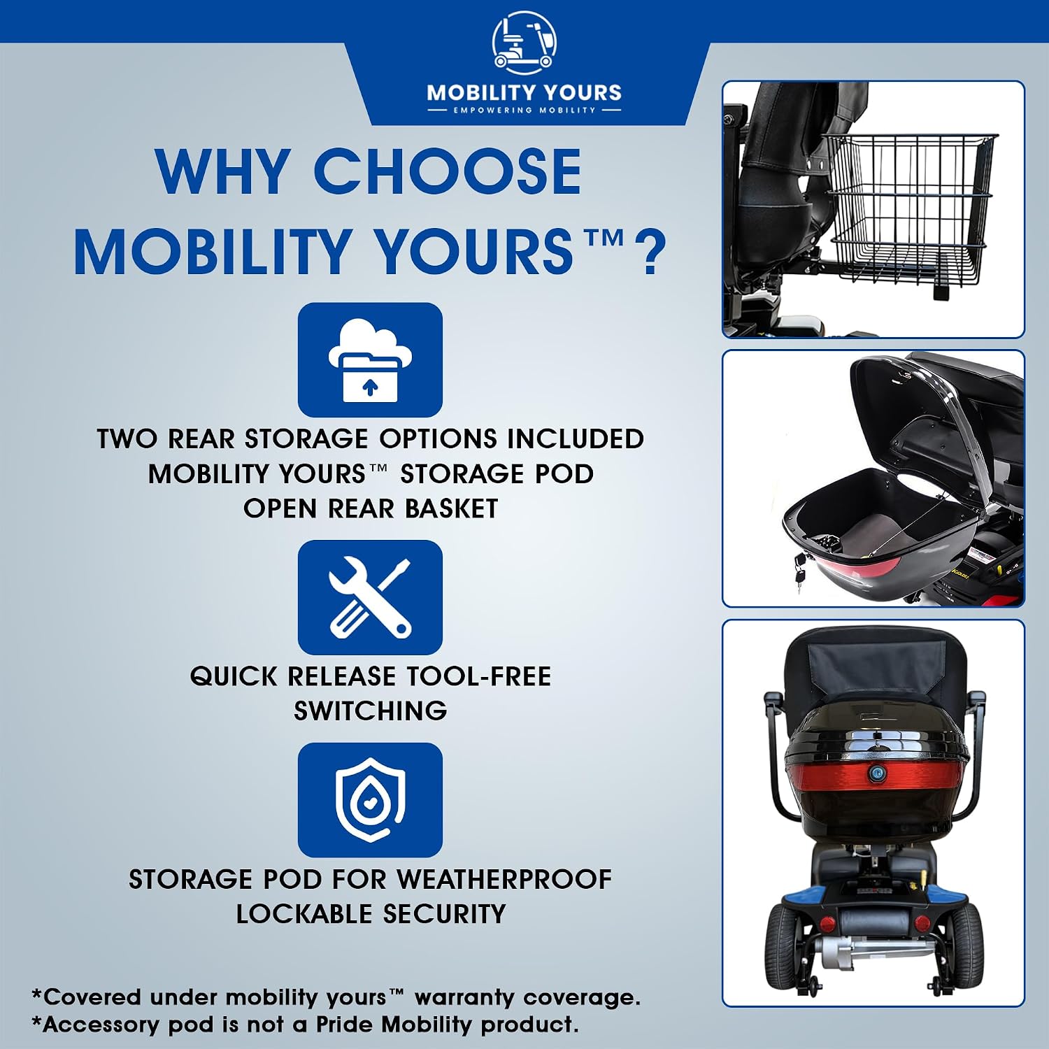 Pride Mobility Go Go Sport 3 Wheel Scooter Plus Mobility Yours Accessories, Pride Go Go 3 Wheel Power Mobility Scooter for Adults, Portable,18 AH Battery, 325 Wt Capacity, Extended Warranty