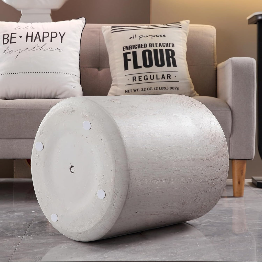WILLIAMSPACE 15.75' Round End Table in Faux Marble, Modern Circle Drum Stone Side Table Travertine Small Coffee Table for Living Room, Outdoor, Magnesium Oxide, No Need Assembly, Light Beige