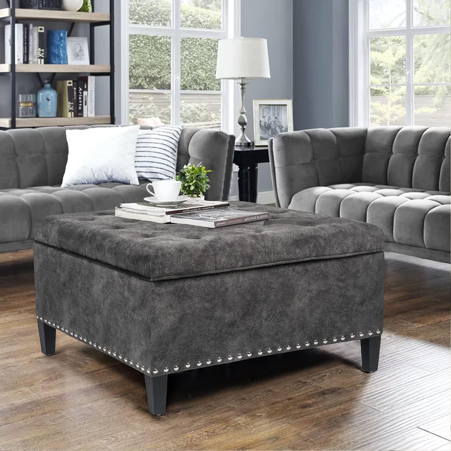 Joveco 30' Large Square Storage Ottoman Bench,Tufted Upholstered Coffee Table,Oversized Ottoman with Storage for Living Room Bedroom