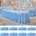 8 Pack 6FT Blue Satin Tablecloths for Rectangle Tables - Shiny Spandex Party Table Cover with Pleated Table Skirt, No-Wrinkle & Glossy Wedding Tablecloth One-Piece for Birthday Baby Shower Banquet