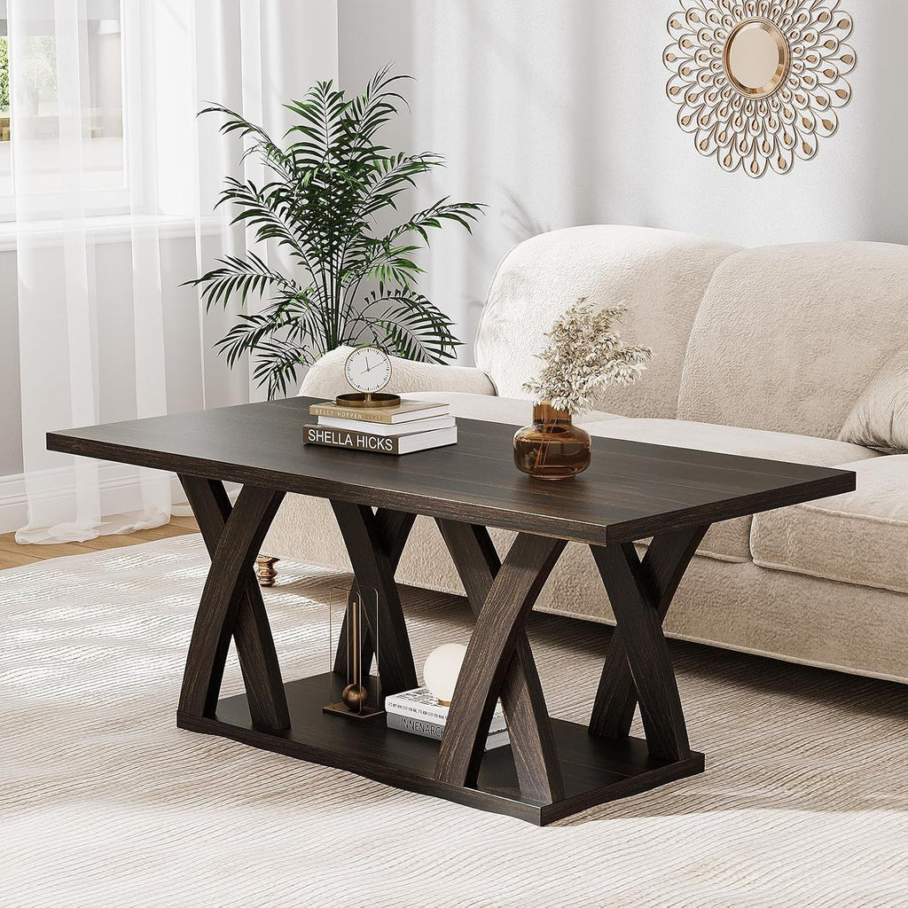 47' Wood Coffee Tables for Living Room Rustic Stands with Storage Shelf Brown Coffee Tables for Living Room. Farmhouse Center Stands with Shelf Farmhouse Rectangle Center Table