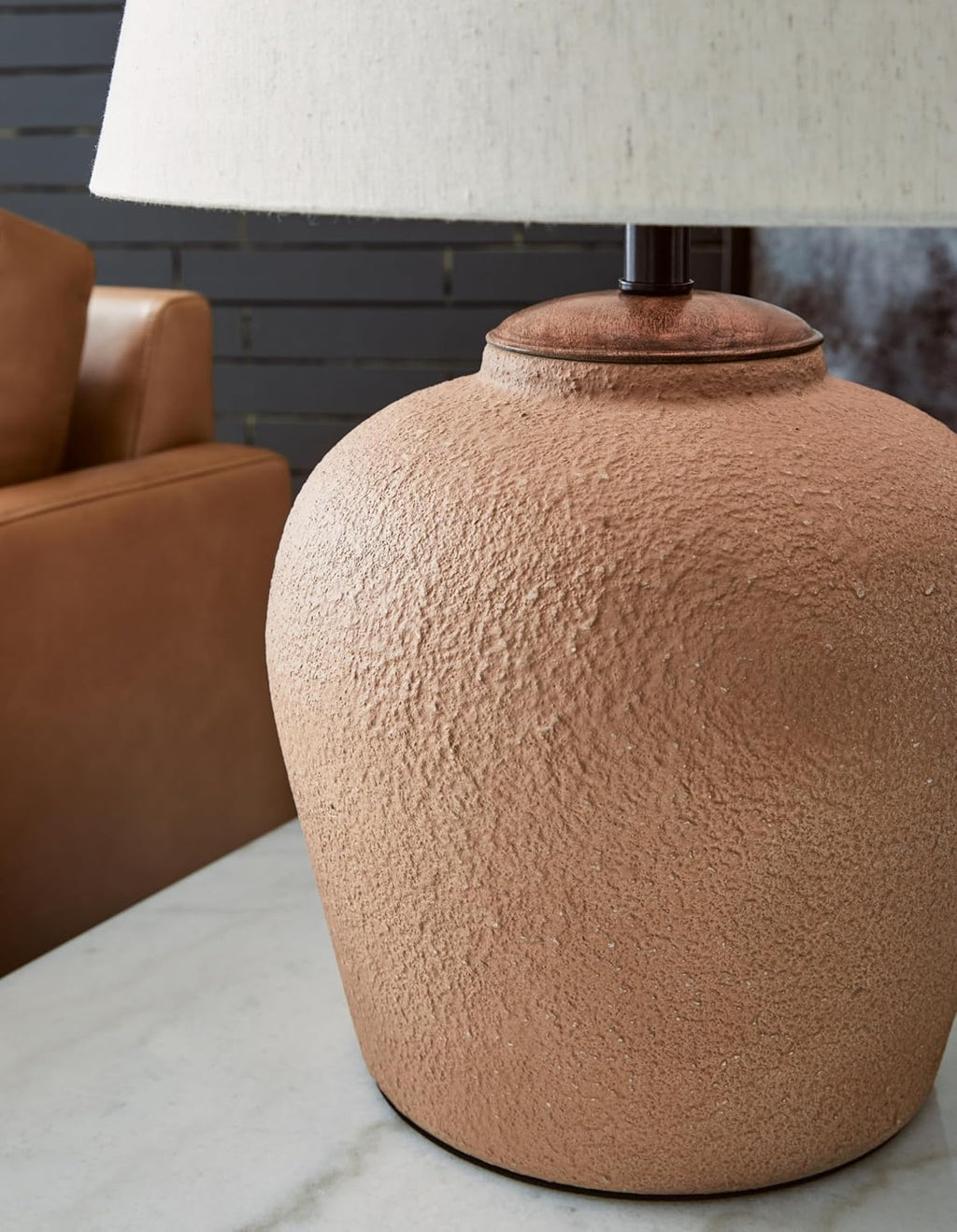 Signature Design by Ashley Scantor Industrial Textured Metal Table Lamp with 3-Way Switch, Light Brown