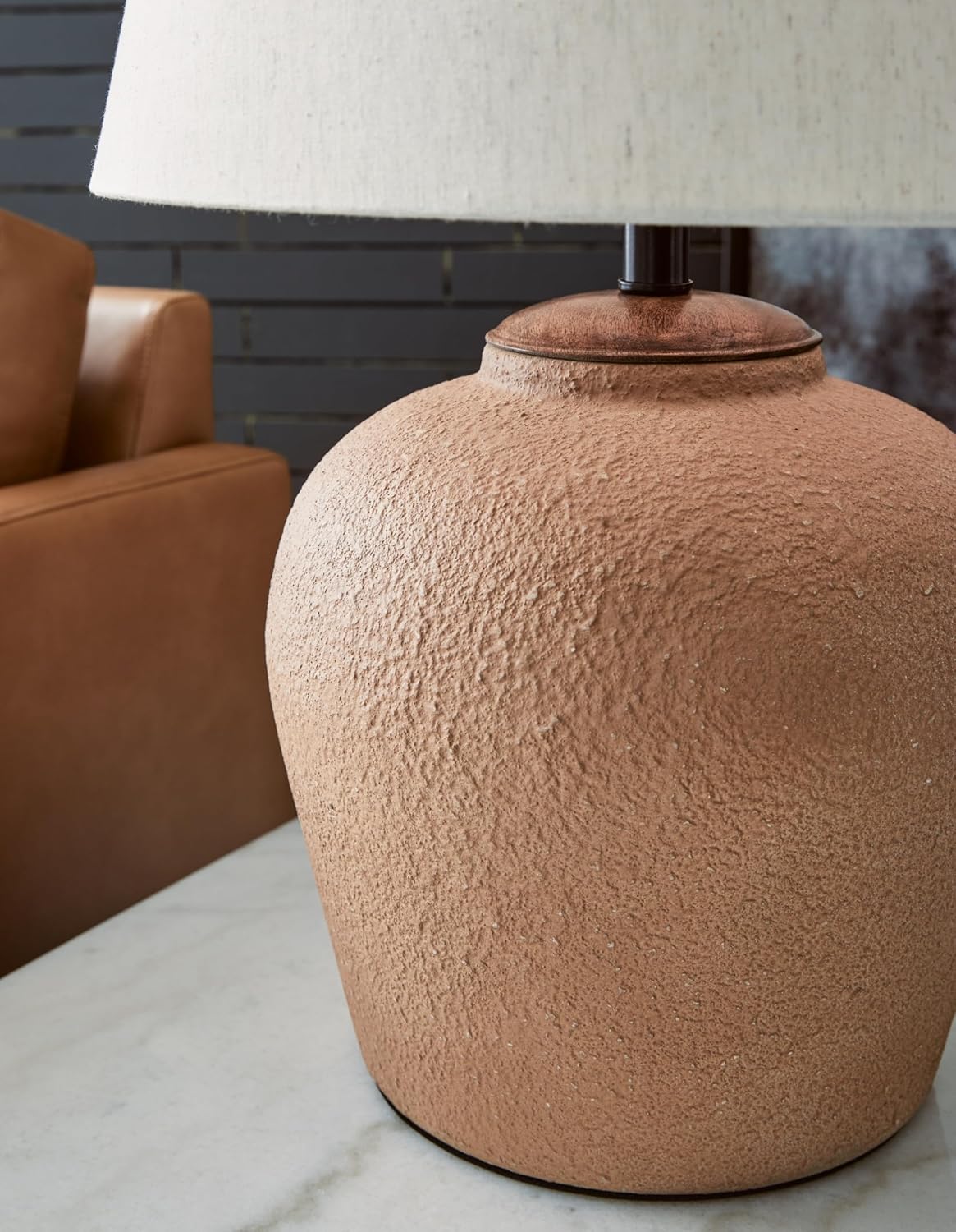 Signature Design by Ashley Scantor Industrial Textured Metal Table Lamp with 3-Way Switch, Light Brown