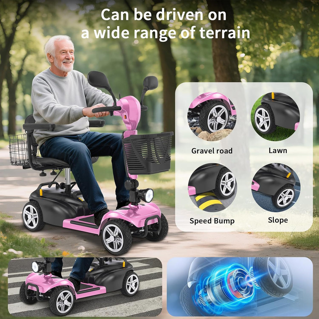 Mobility Scooter for Seniors/Adults,20/35 Miles up to 300lbs Capacity, 4 Wheels Mobility Scooters 350W 7MPH,USB Charging Detachable Lithium Battery with Rear Mirror