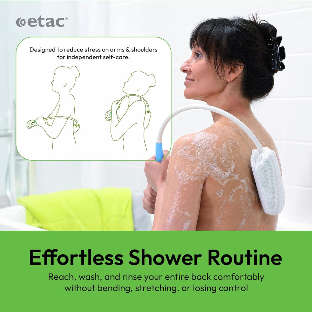 Etac Beauty Back Washer – Ergonomic Bath & Shower Washing Aid with Lightweight, Non-Slip Handle and Replaceable Washcloths for Easy Back Cleaning