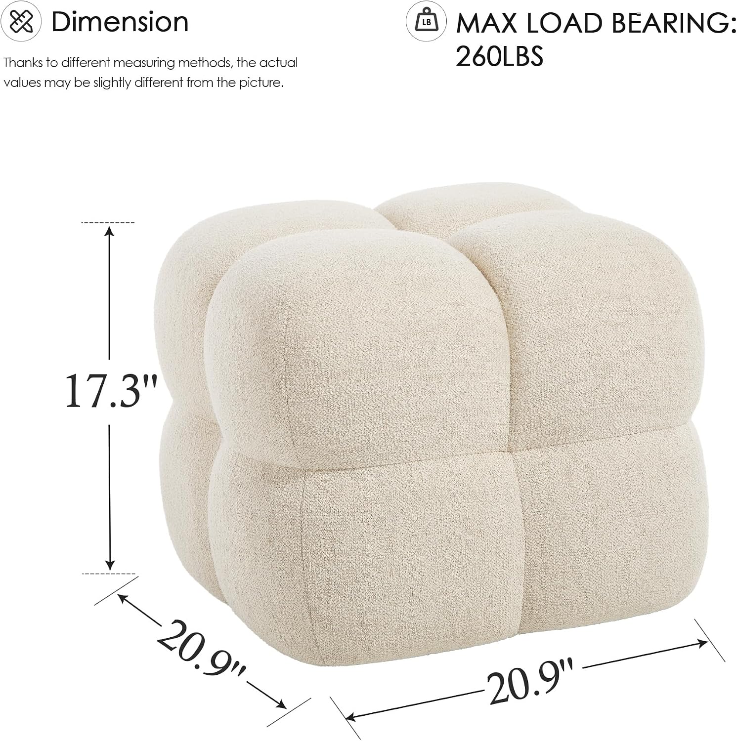 Zesthouse Square Pouf Ottomans Footstool set of 2, Upholstered Poofy Ottoman for Couch Sofa, Modern Ottoman Coffee Table for Living Room, Beige Linen Fabric Stool Foot Rest, Cute Vanity Chair Backless