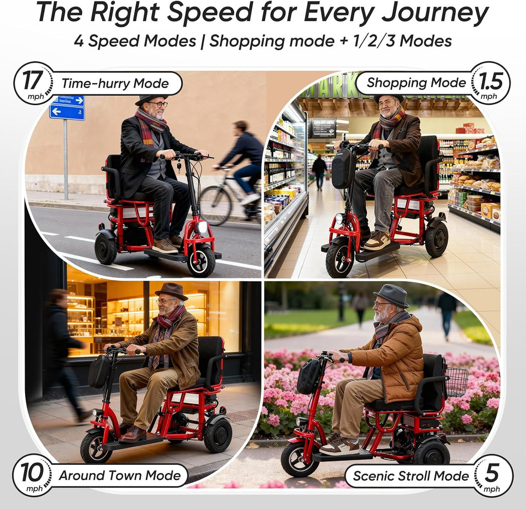 3 Wheel Mobility Scooters for Seniors Foldable Travel Scooter Airline Approved Folding Handicap Scooters for Adults Lightweight Collapsible Electric Mobility Scooter Adults 300 lbs