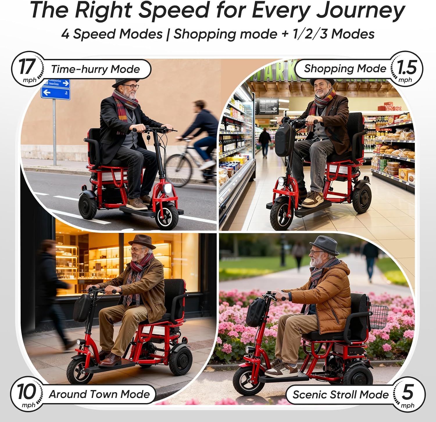 3 Wheel Mobility Scooters for Seniors Foldable Travel Scooter Airline Approved Folding Handicap Scooters for Adults Lightweight Collapsible Electric Mobility Scooter Adults 300 lbs