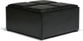 SIMPLIHOME Avalon Wide Contemporary Square Coffee Table Storage Ottoman, Midnight Black, Table Ottoman