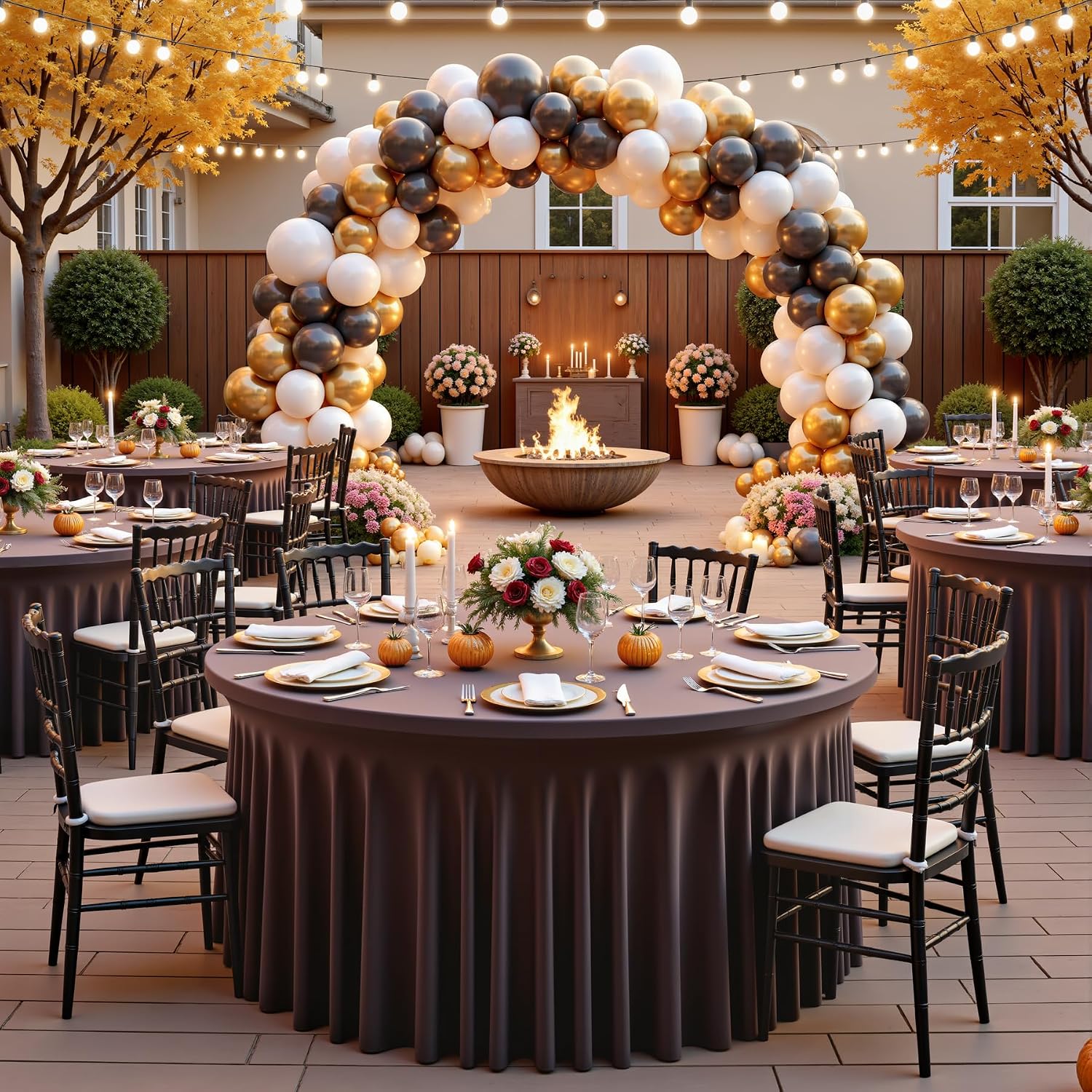 leegleri 6 Pack Spandex Brown Round Tablecloths for 60in Tables, Stretchy 120inch Fitted 5FT Round Table Cloths, Wrinkle Free Table Cover with Skirt for Wedding Birthday Party Bridal Shower Banquet