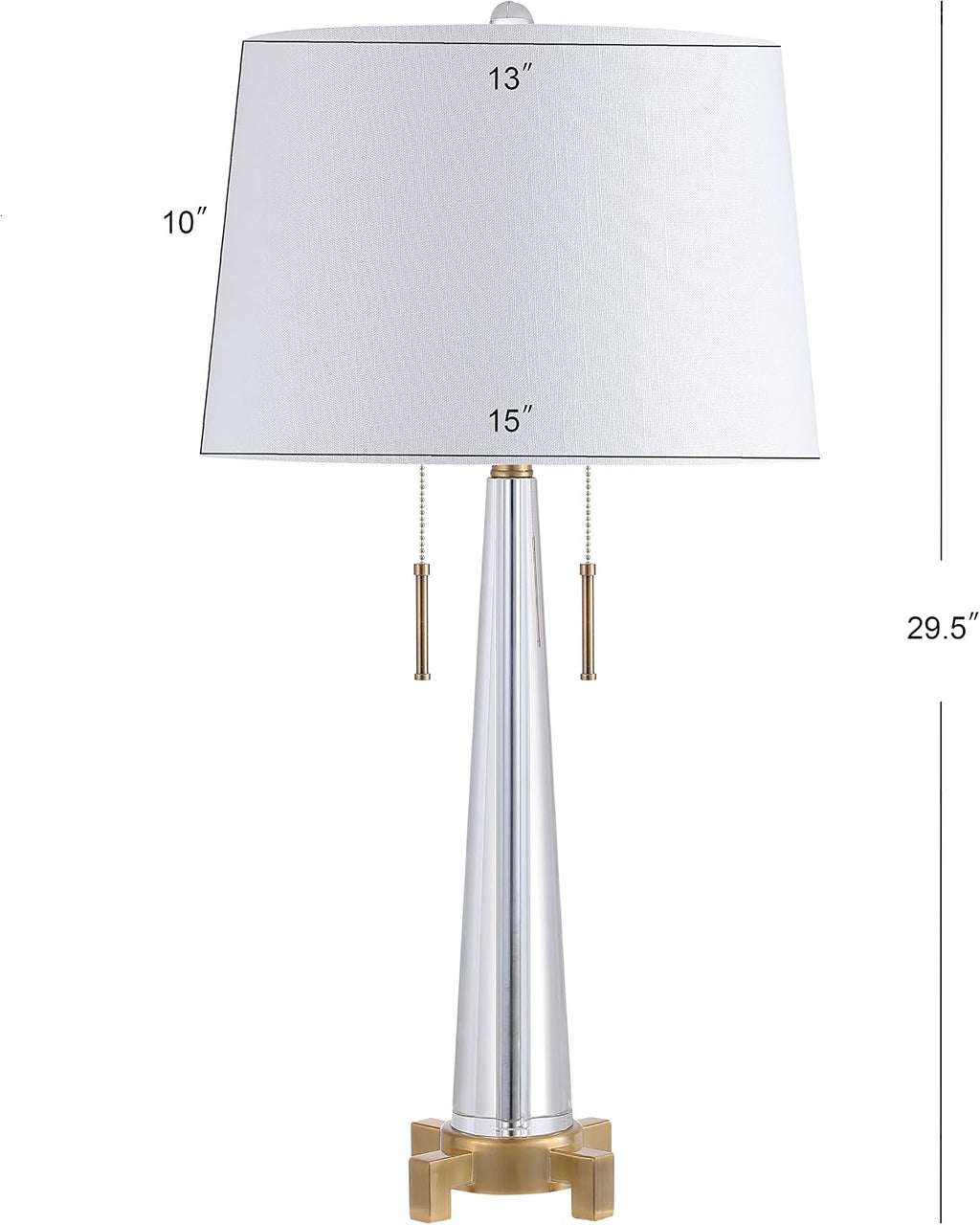 JONATHAN Y 29.5' Clear/Brass Gold 2-Light Crystal LED Table Lamp, Contemporary Glam Bedside Lamp for Living Room, White Linen Drum Shade, Pull Chain, LED Bulbs Included JYL2018A