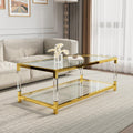 Glass Coffee Table, Modern Glass Table, Gold Rectangular Center Table, Glass Top & Acrylic Legs 2-Tier Storage for Home Living Office (Gold, 47.2'')