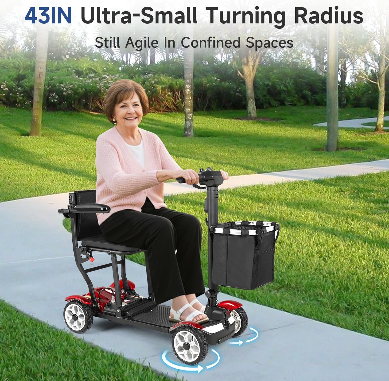 Mobility Scooters for Seniors-Lightweight,Easy Foldable,28Miles Travel Range,Powerful Battery,4X Anti-Slip Rear Wheel, Intelligent Electric Control Motorized Scooters 270W for Adults