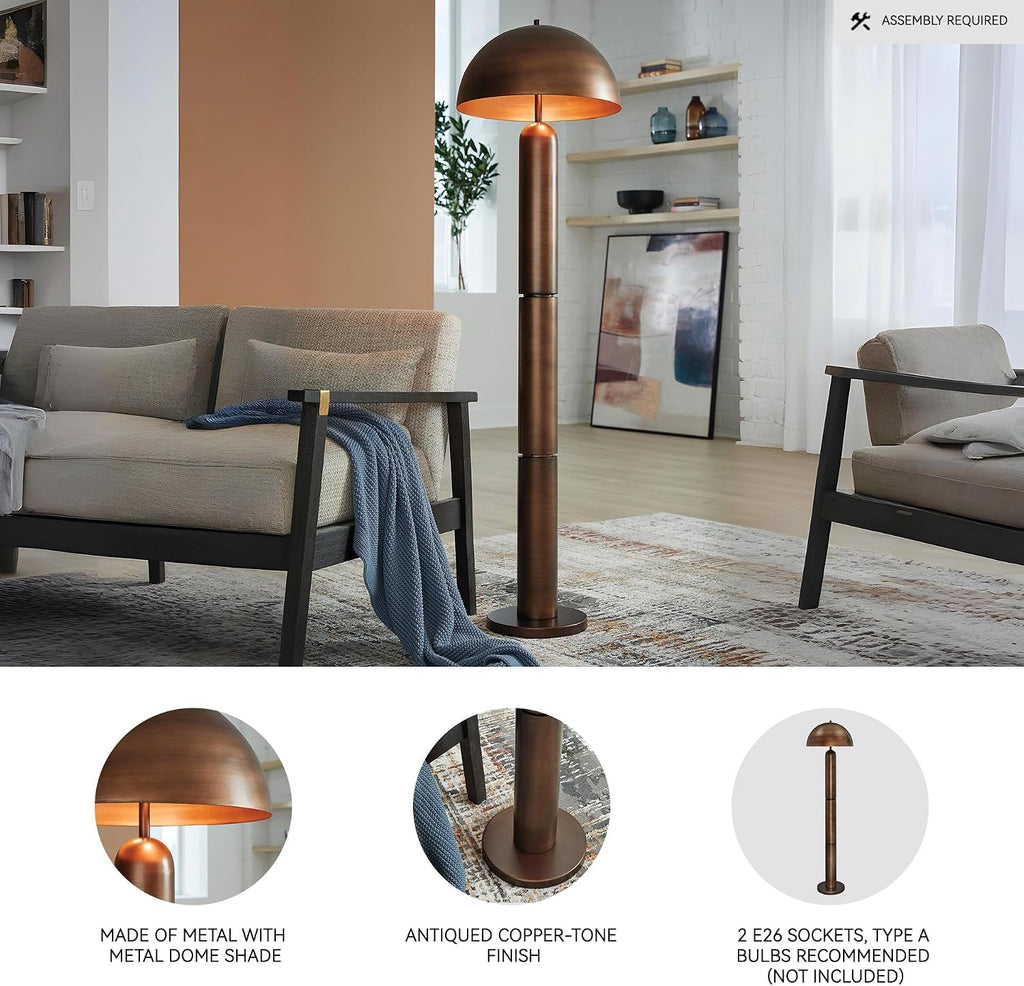 Signature Design by Ashley Wendfield Industrial Metal Floor Lamp with Dome Shade, Metallic