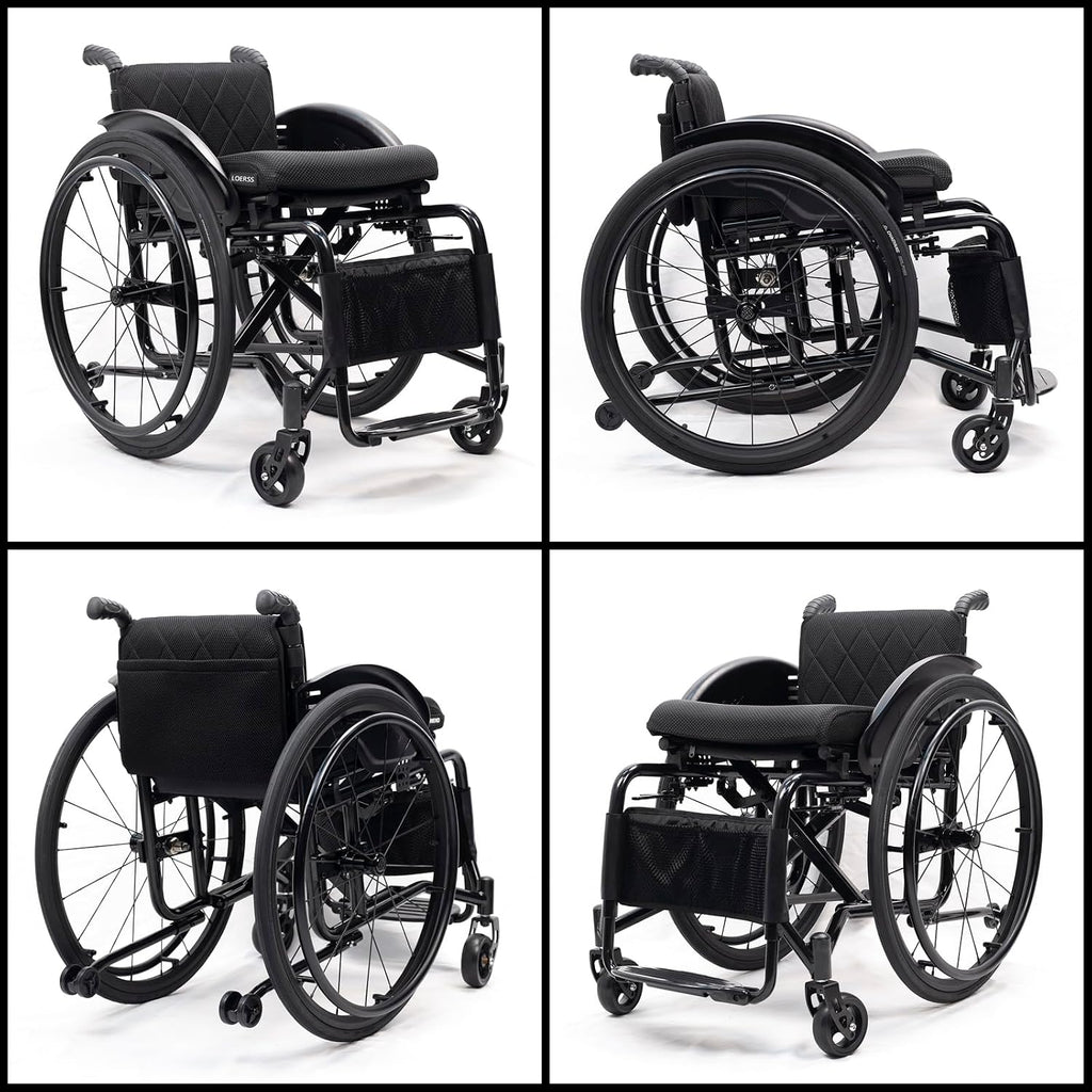 Lightweight All Terrain Sports Wheelchair,Aluminium Wheelchair,Portable Transport Wheelchair,Mute Wheelchair,Handbrakes Quick Release Rear Wheels & Anti-Tip Wheels,for Teenagers,Adults,Seniors(Black,3