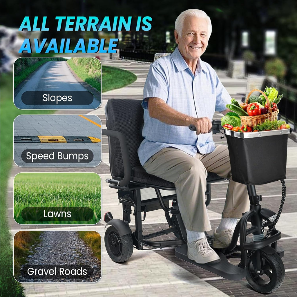 2026 New Upgrade Folding Mobility Scooters for Adults, 9.32mph 3 Wheel Ultra Lightweight Travel Portable Power Scooters for Seniors, with Automatic Cruise Control, with Basket & Cup Holde, Dust Cover