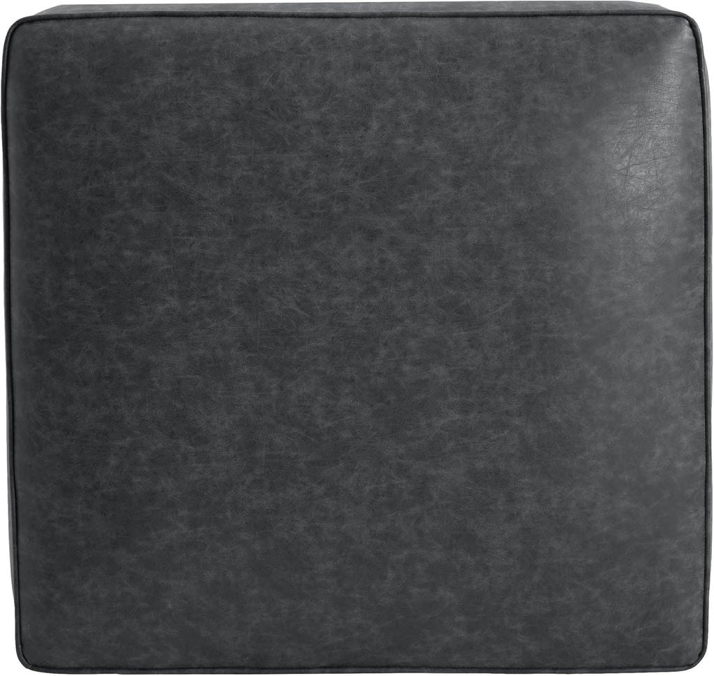Christopher Knight Home Ellis Faux Leather Ottoman Footstool, Square Pouf Poufee Footrest Ottoman Large Seat, Modern Side Table for Living Room Bedroom Home Decor Gifts, Black