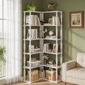 6 Tier Corner Bookshelf, L Shaped Bookcase with Solid Wood Posts,Vintage American Display Shelf for Home Office, Living Room, Bedroom, Kitchen