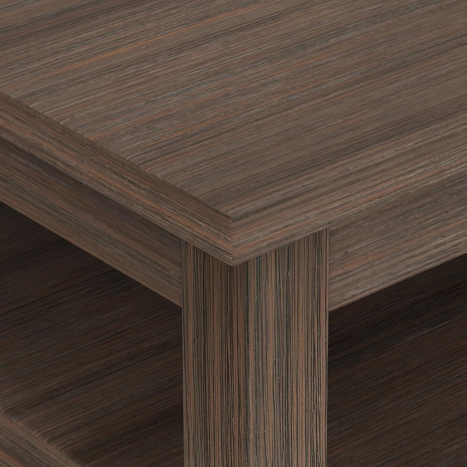SIMPLIHOME Warm Shaker Coffee Table - 48 inch Wide Solid Wood Coffee Table in Farmhouse Brown, Transitional Living Room Table with 2 Drawers, Open Shelf, Shaker Fronts and Tapered Legs