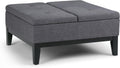 SIMPLIHOME Dover 36 inch Wide Contemporary Square Coffee Table Storage Ottoman in Slate Grey Linen Look Fabric, Assembled, For the Living Room and Bedroom