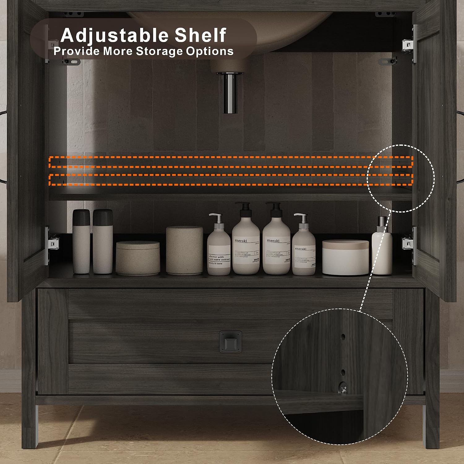 KIGOTY 30 Inch Farmhouse Vanity for Bathroom with Ceramic Sink, Vanity Sink Cabinet with Faucet, Wooden Sink Vanity, Freestanding Bathroom Sink and Cabinet, Bathroom Furniture Set