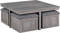 Lilola Home Moseberg 38' W Distressed Gray Square Coffee Table with Faux Concrete Top – Industrial Modern Living Room Centerpiece with Storage Stools