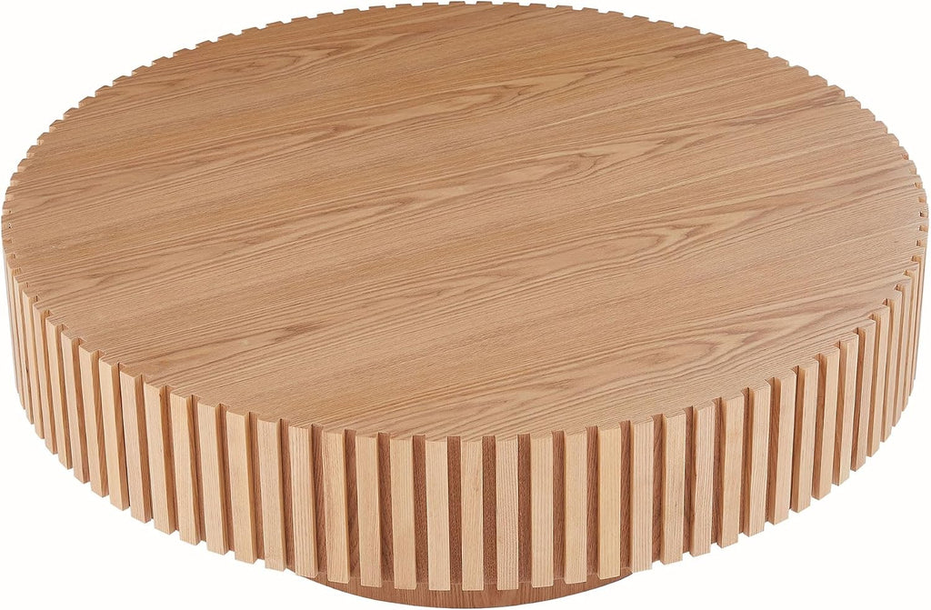 31.49'' Round Coffee Table Modern Wood Coffee Table for Living Room, Contemporary Circle Fluted Drum Style, Easy Assembly, Oak (ø31.49'' x 13.77'')