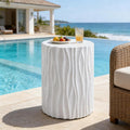 WILLIAMSPACE 15.75' Round Side Table with Wavy Fluted for Indoor & Outdoor, Modern Travertine Faux Marble Stone Small Coffee Table End Table, Magnesium Oxide, No Assembly, White