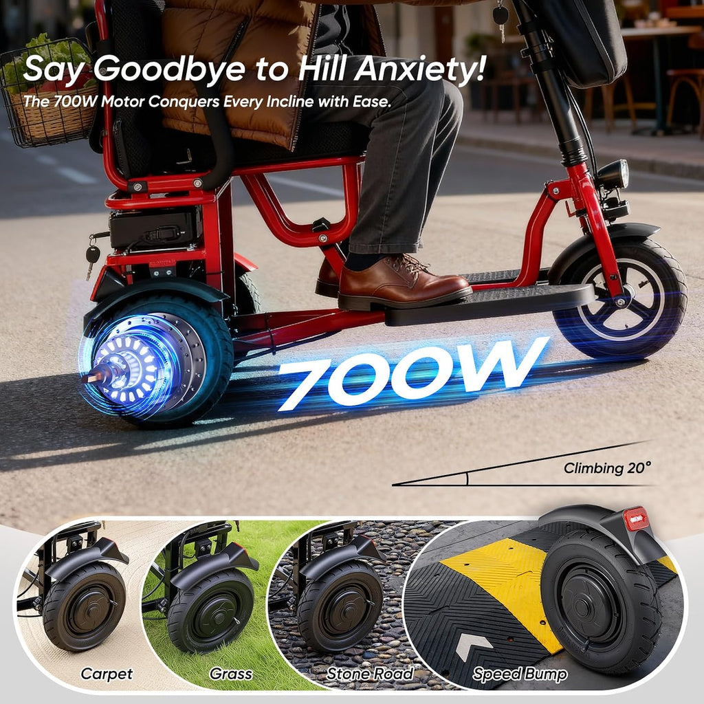 3 Wheel Mobility Scooters for Seniors Foldable Travel Scooter Airline Approved Folding Handicap Scooters for Adults Lightweight Collapsible Electric Mobility Scooter Adults 300 lbs