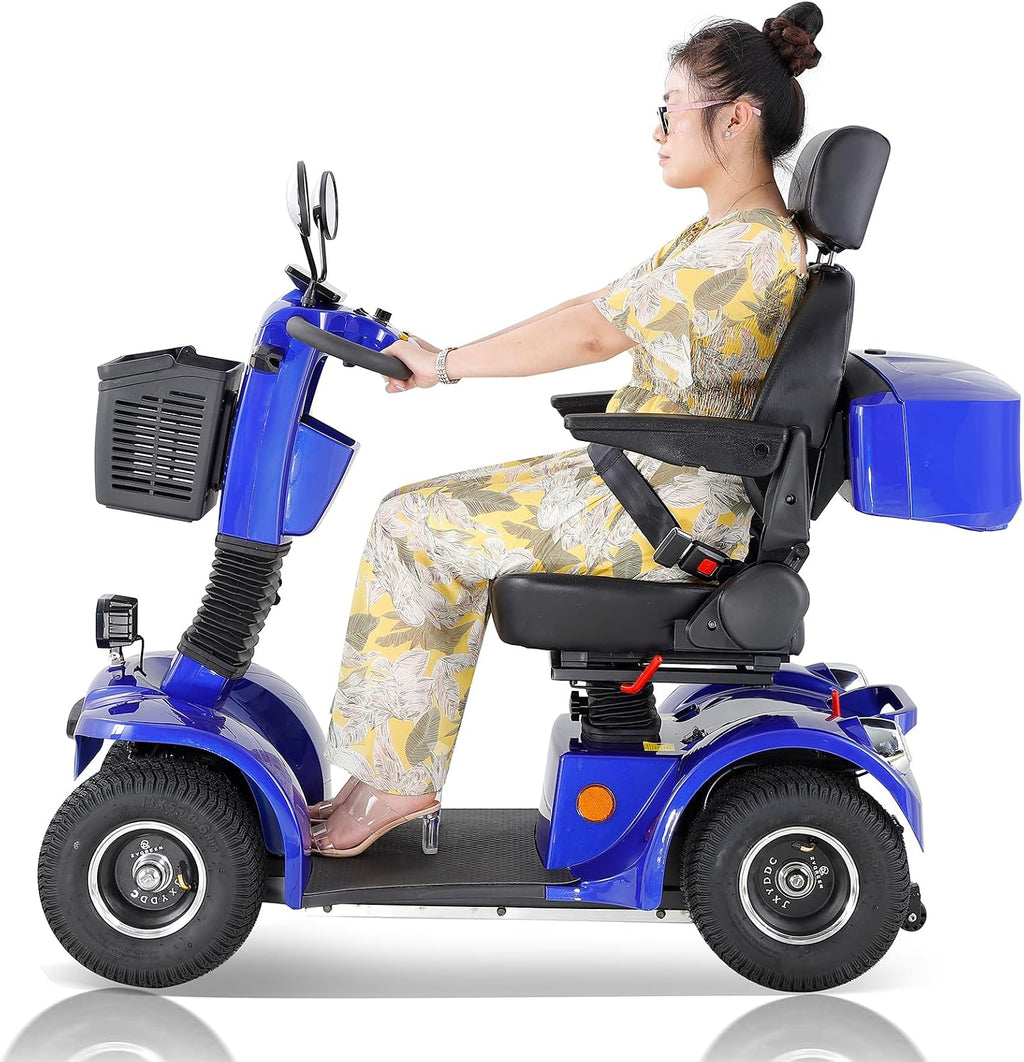 Mobility Scooters for Seniors & Adults 400 Lb Weight Foldable,Heavy Duty Powered Scooter with Electromagnetic Brake,Portable All-Terrain Disability Mobile Electric Wheelchair,Storage Box,Blue