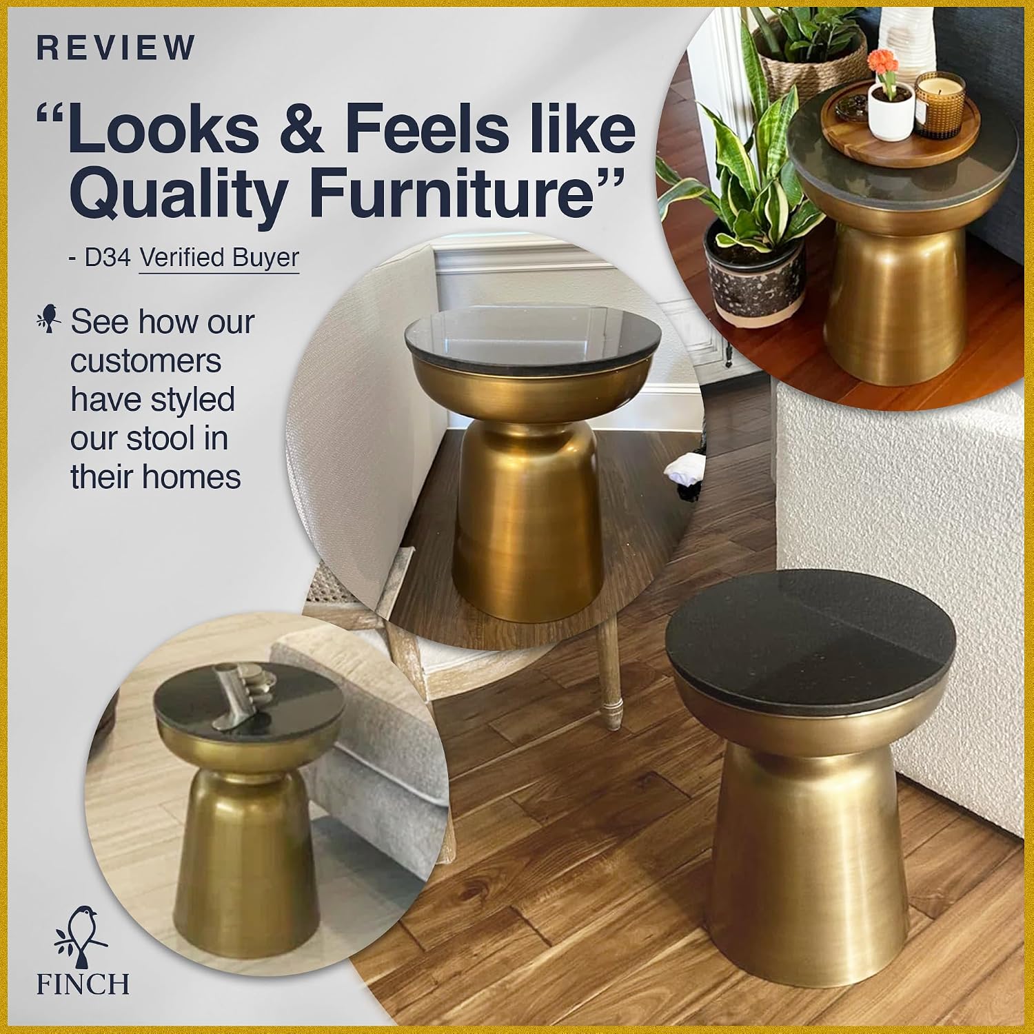 Click365 Adler Marble Accent Side Table, 16 Inch Round End Table with Hourglass Rose Gold Metal Base, Modern Nightstand or Bedside Table for Living Room or Bedroom, Ivory White & Rose Gold