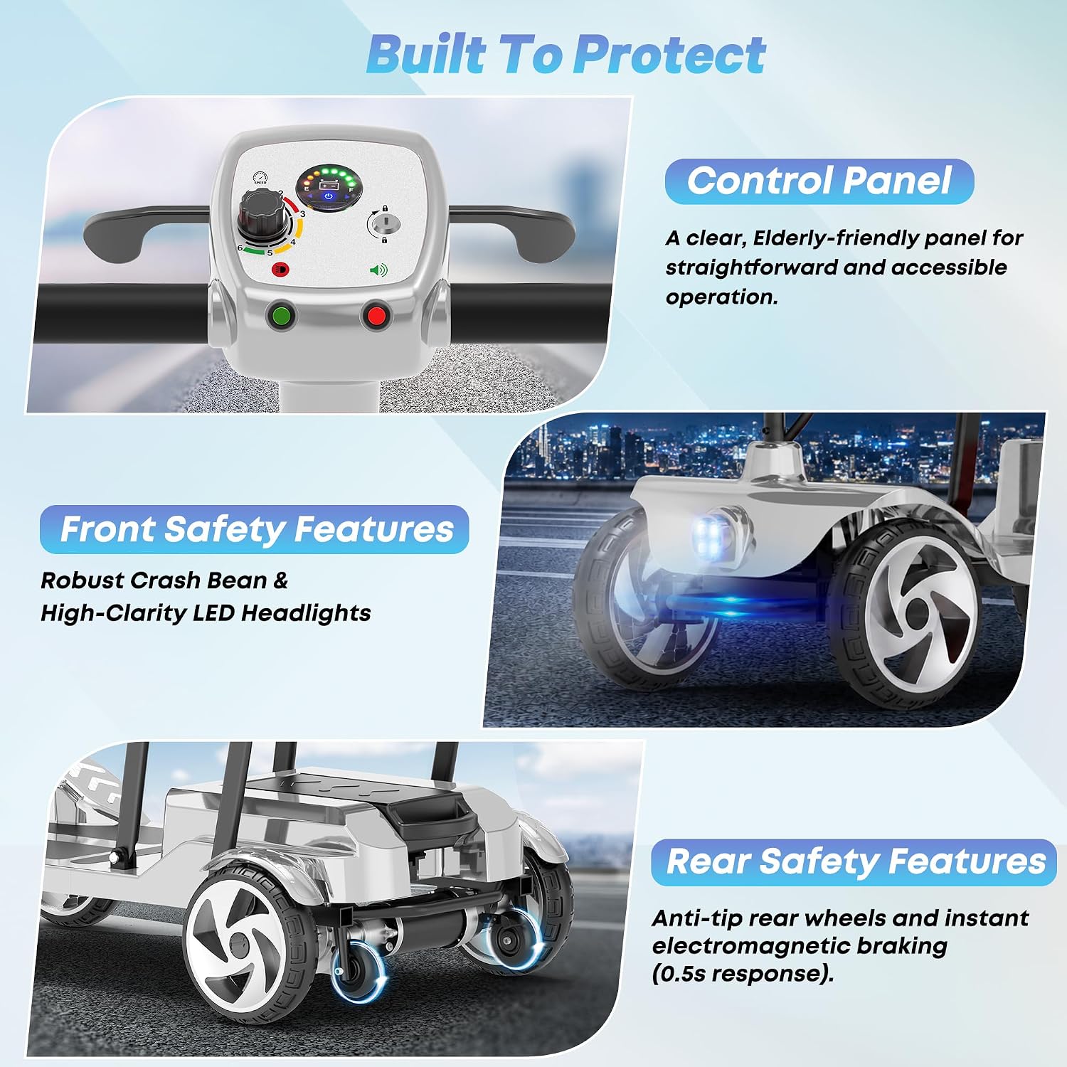 Mobility Scooters, Lightweight Electric Scooters for Seniors&Adults | 49lb Aluminum Frame with Removable Battery, Foldable Motorized Scooters for Trips, Shopping, Daily Use, Bright Silver, 10 Ah