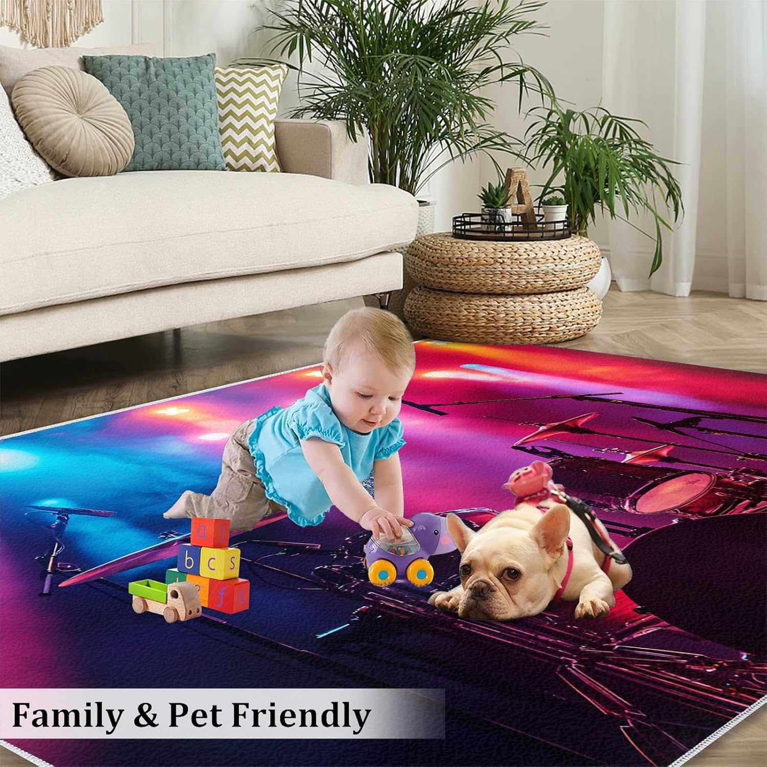 Drum Set Rugs for Music Room - 6x9 Rug, Drums Rug, Musical Instrument Washable Area Rugs for Bedroom, Musical Carpet, Boys Room Carpet - Drums Home Decor & Gift
