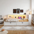 RuiSiSi Queen Size L-Shaped Daybed Frame with Drawers and LED Lights, Corner Day Bed with Storage Bookcase and Charging Station for Living Room or Guestroom, White