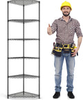 Dolonm 6 Tier Corner Shelf, NSF Wire Shelving Unit, 600 LBS Corner Storage Shelf, 20' D x 20' W x 72' H, Corner Shelves, Heavy Duty Corner Standing Shelves, Height Adjustable Rack, Pentagonal, Black