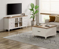 WAMPAT Farmhouse TV Stand and Coffee Table Set of 2, Square Coffee Table with Lift Top & Drawer, White Entertainment Center for 70 Inch TV, 2 Piece Living Room Table Set, White