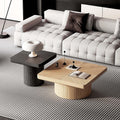 Modern Square Nesting Coffee Table Set, 2-Piece Coffee Tables with Cylindrical & Fluted Pedestal, Minimalist Center Table & Side Table for Wabi-Sabi Decor for Living Room Apartment, Natural+Black