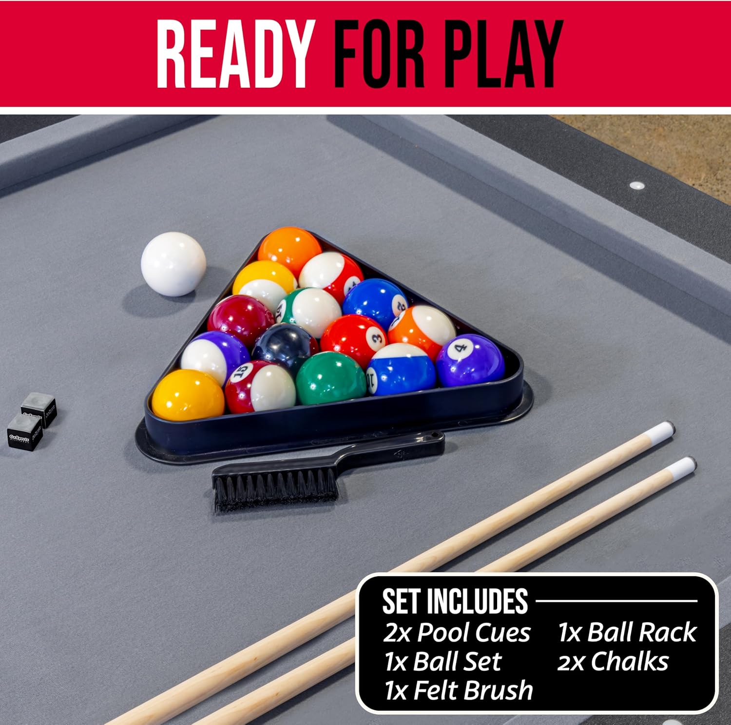 GoSports 6 ft Foldable Pool Tables - Portable Billiards Tables with Accessories - Black with Gray Felt or Oak with Black Felt