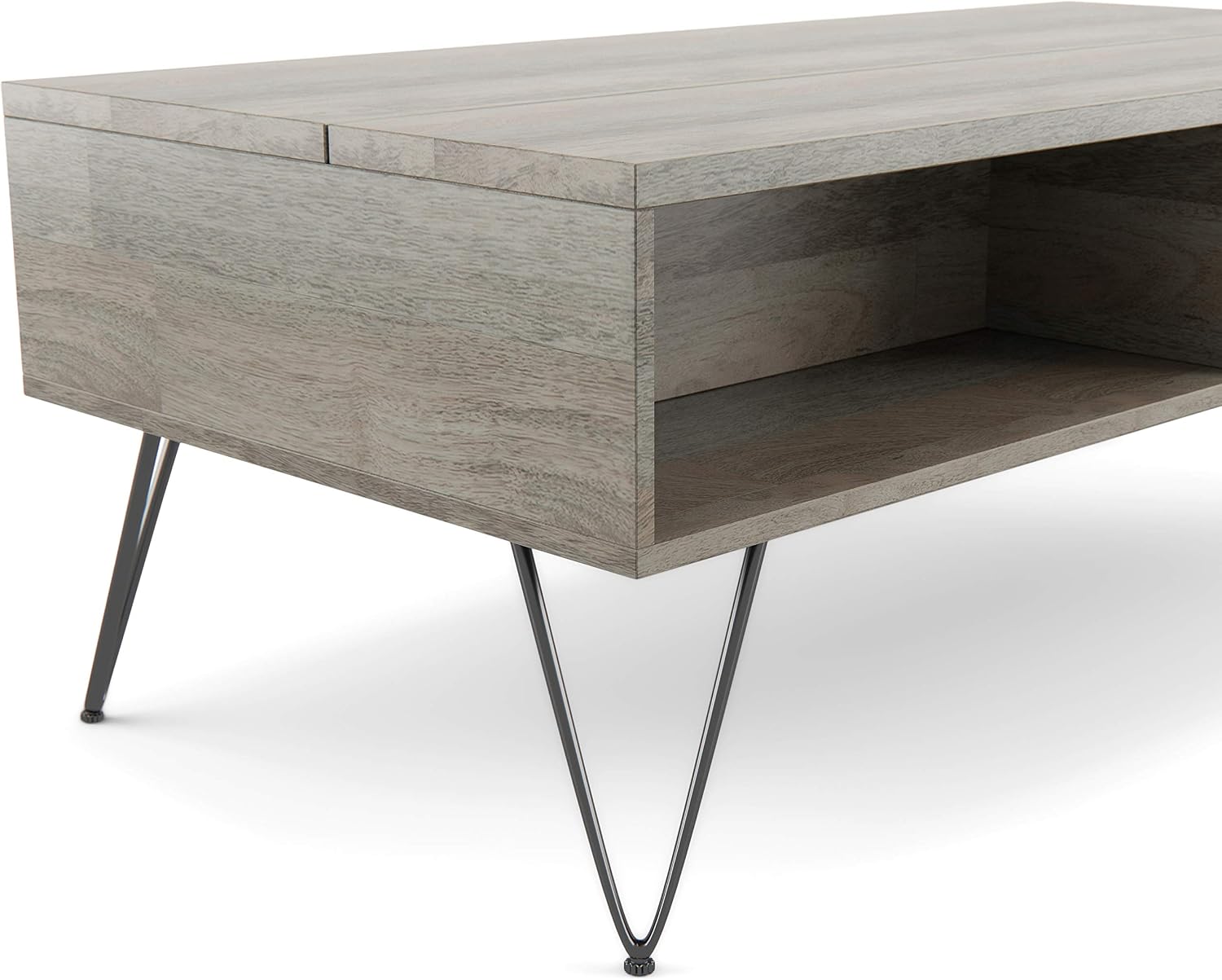 SIMPLIHOME Hunter SOLID MANGO WOOD and Metal 48 inch Wide Rectangle Industrial Lift Top Coffee Table in Grey for the Living Room and Family Room