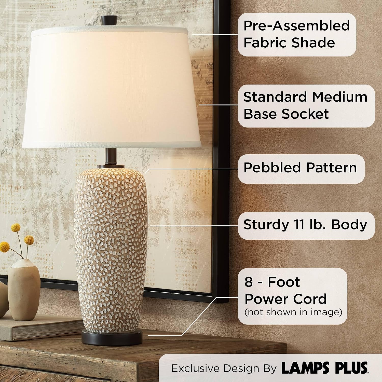 360 Lighting Anna 27 1/4' Tall Modern Coastal Table Lamps Set of 2 Beige Pebbled Fabric White Shade Living Room Bedroom Bedside Nightstand House Office Home Reading Kitchen Entryway Console Family