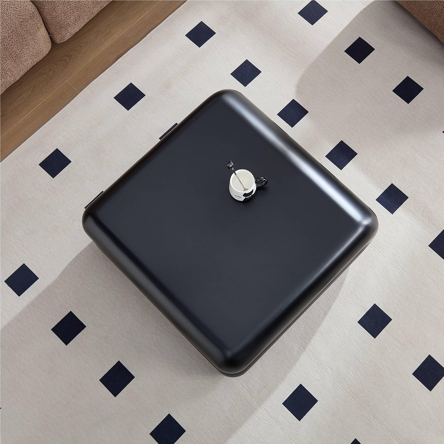Square Coffee Tables for Living Room, Mid Century Modern Minimalist Side CoffeeTables Travertine Stone Pattern Accent End Table for Apartment, Office Fibgerglass Black